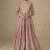 Viscouse Georgette Swaroski Diamond Anarkali Gown Dress - 4 Colors - 2Pc