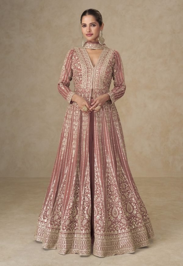 Viscouse Georgette Swaroski Diamond Anarkali Gown Dress - 4 Colors - 2Pc