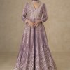 Viscouse Georgette Swaroski Diamond Anarkali Gown Dress - 4 Colors - 2Pc