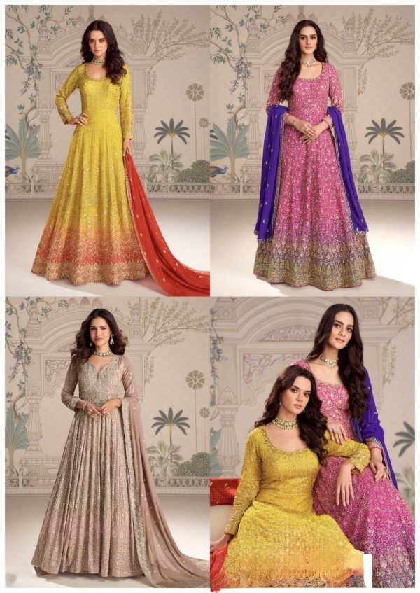 Viscouse Georgette Swaroski Diamond Anarkali Gown Dress - 3 Colors - 2Pc
