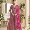 Viscouse Georgette Swaroski Diamond Anarkali Gown Dress - 3 Colors - 2Pc