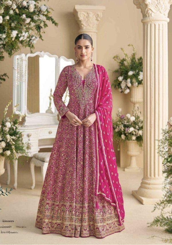 Viscouse Georgette Swaroski Diamond Anarkali Gown Dress - 3 Colors - 2Pc