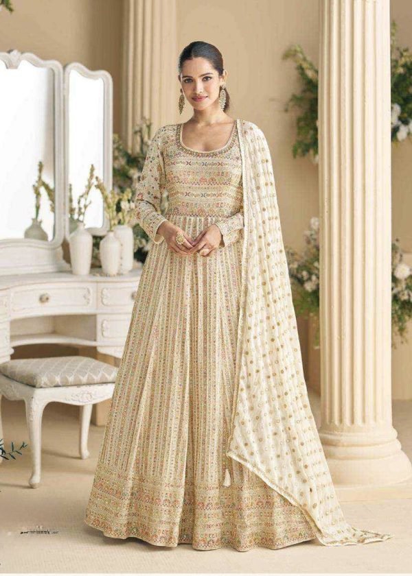 Viscouse Georgette Swaroski Diamond Anarkali Gown Dress - 3 Colors - 2Pc