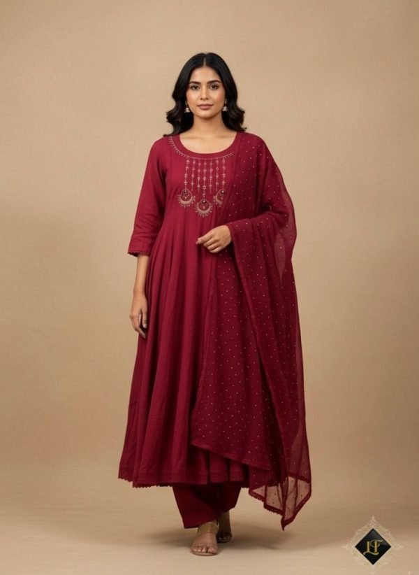 Pure Chinnon Aline Plus Size Anarkali Suits - 3 Pc - Jaipuri