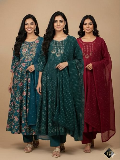 Pure Chinnon Aline Plus Size Anarkali Suits - 3 Pc - Jaipuri