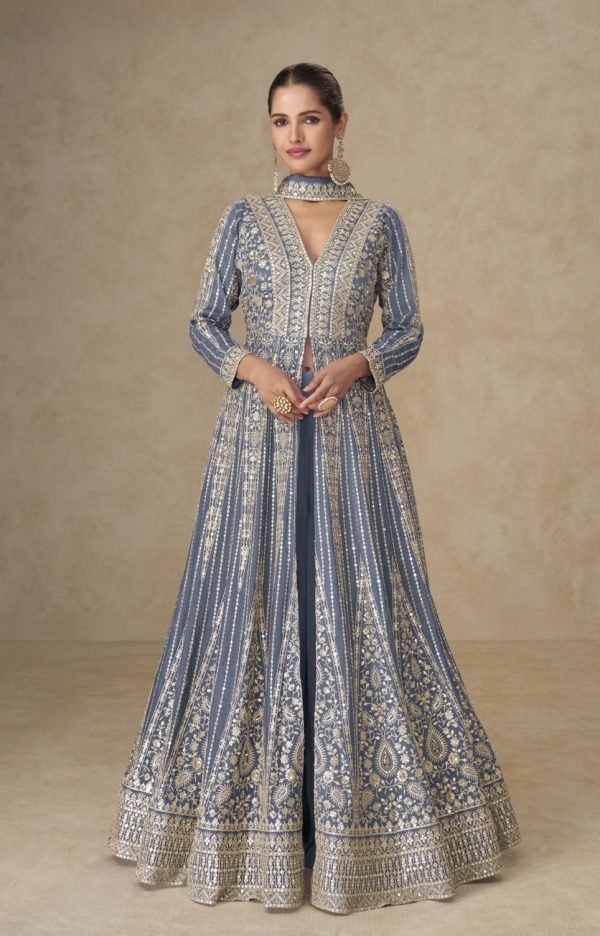 Viscouse Georgette Swaroski Diamond Anarkali Gown Dress - 4 Colors - 2Pc