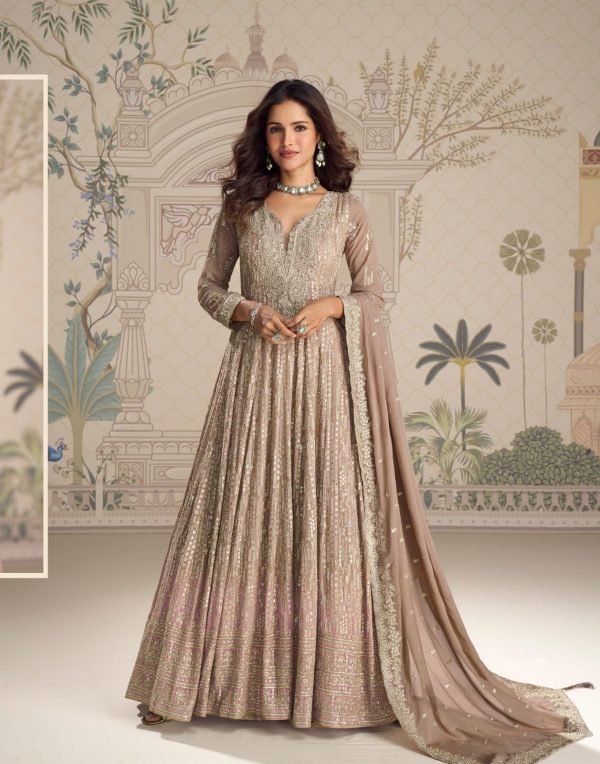 Viscouse Georgette Swaroski Diamond Anarkali Gown Dress - 3 Colors - 2Pc