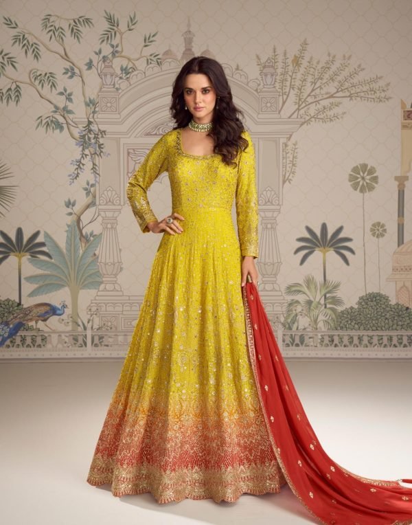 Viscouse Georgette Swaroski Diamond Anarkali Gown Dress - 3 Colors - 2Pc