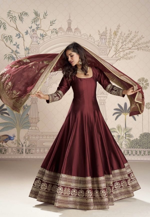 Silk Viscose Embroidered Festival Wear Gown Collection - 2 Pc