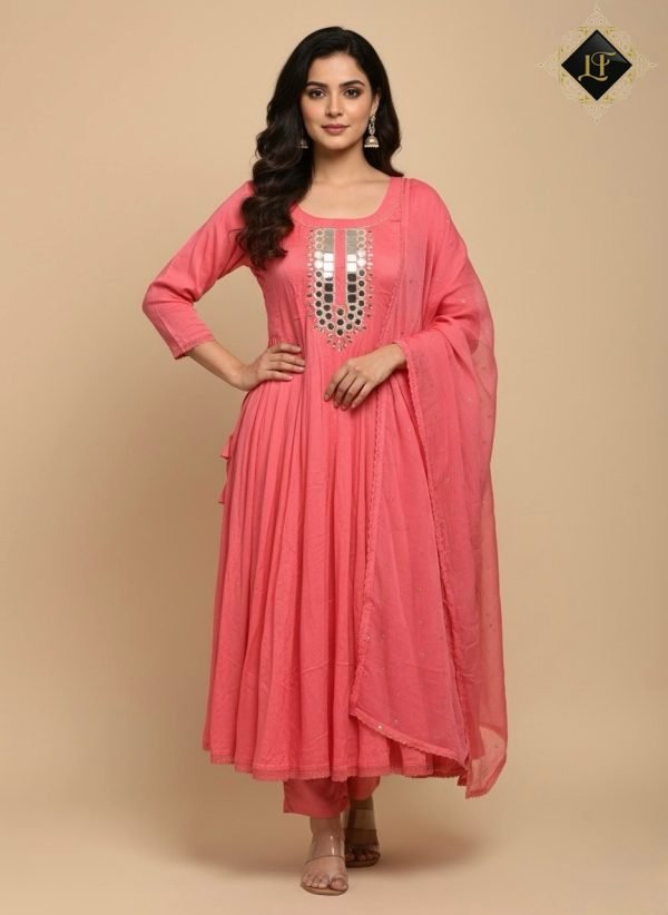 Pure Chinnon Aline Plus Size Anarkali Suits - 3 Pc - Jaipuri Dress