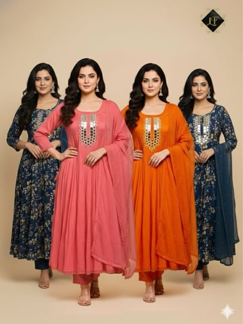 Pure Chinnon Aline Plus Size Anarkali Suits - 3 Pc - Jaipuri Dress