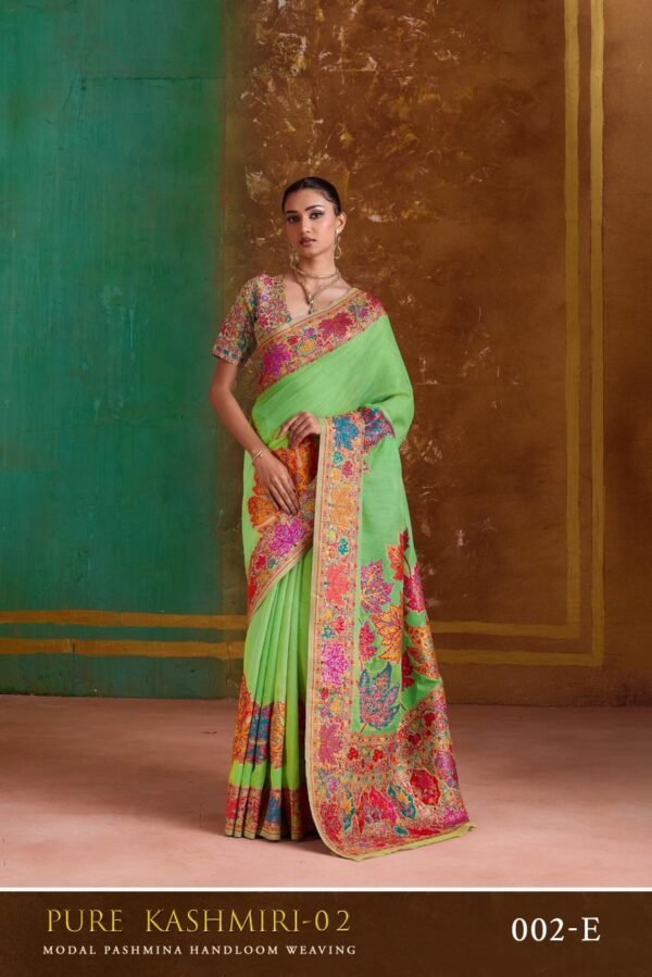 Pashmina Silk Sarees Maple Leaf Print (With Stiched Blouse)
