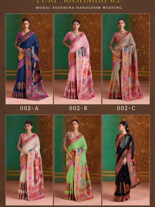 Pashmina Silk Sarees Maple Leaf Print (With Stiched Blouse)