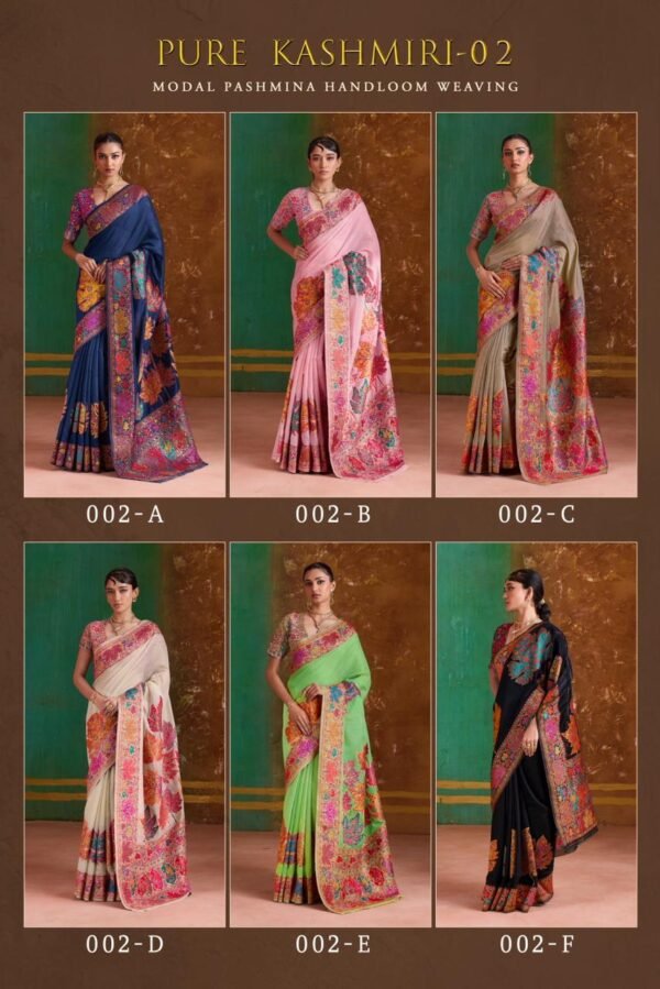 Pashmina Silk Sarees Maple Leaf Print (With Stiched Blouse)
