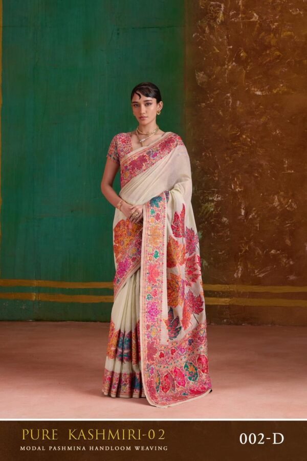 Pashmina Silk Sarees Maple Leaf Print (With Stiched Blouse)