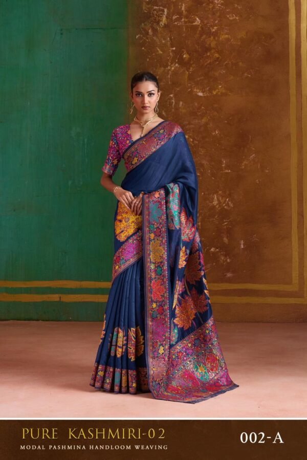 Pashmina Silk Sarees Maple Leaf Print (With Stiched Blouse)