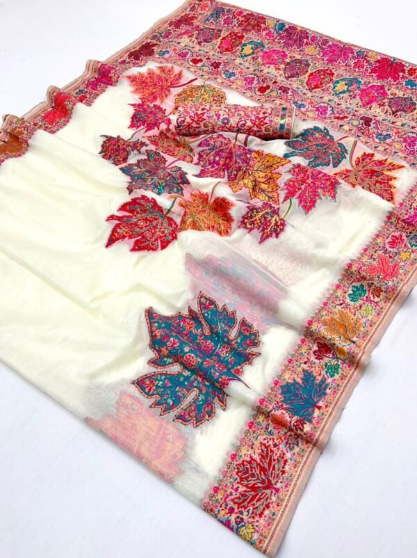 Pashmina Silk Sarees Maple Leaf Print (With Stiched Blouse)