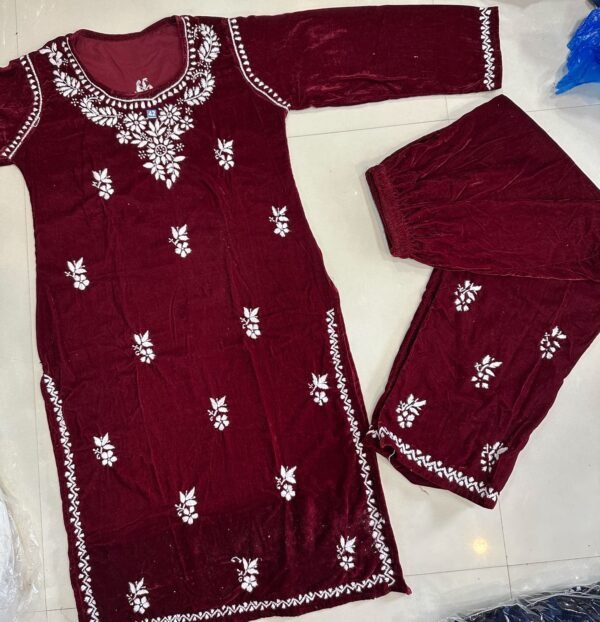 Velvet Chikankari Co-rd Sets (Hand Embroidered)