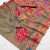 Pashmina Silk Sarees Maple Leaf Print (With Stiched Blouse)
