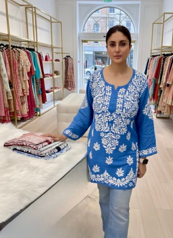 Malmal Chikankari Short Lenght Kurti with White Embroidery - Multiple Colors