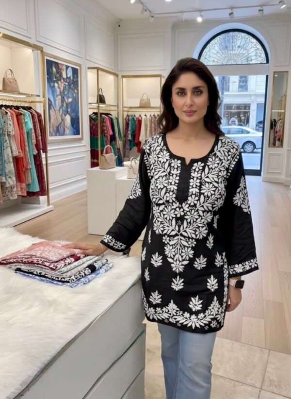 Malmal Chikankari Short Lenght Kurti with White Embroidery - Multiple Colors