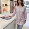 Malmal Chikankari Short Lenght Kurti with White Embroidery - Multiple Colors