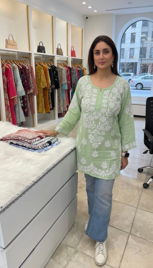 Malmal Chikankari Short Lenght Kurti with White Embroidery - Multiple Colors