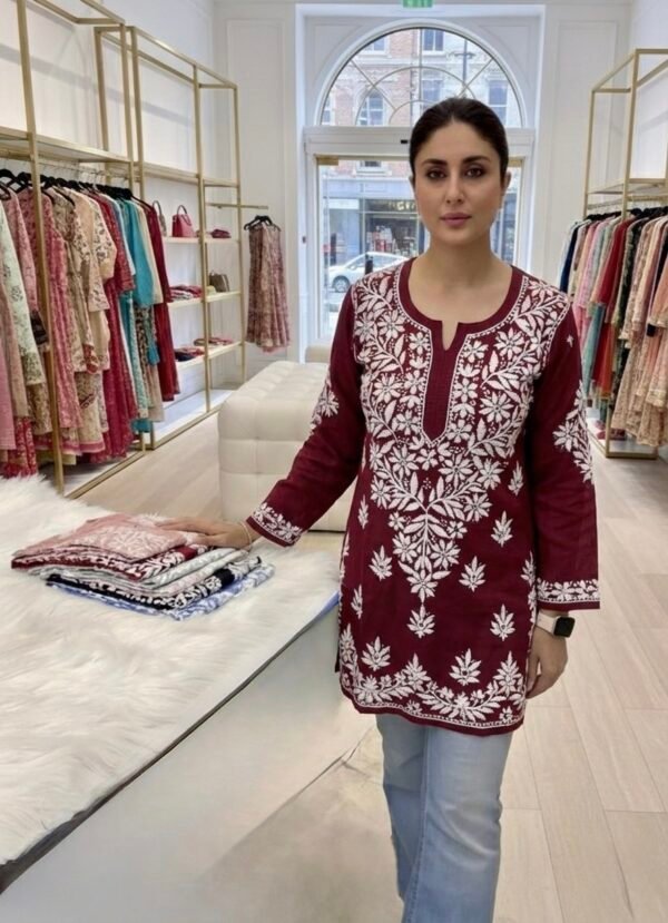 Malmal Chikankari Short Lenght Kurti with White Embroidery - Multiple Colors