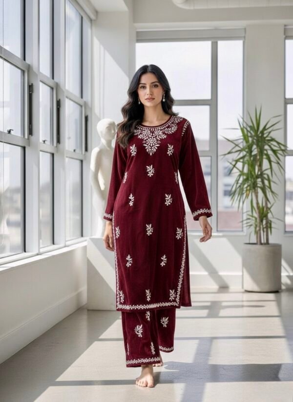 Velvet Chikankari Co-rd Sets (Hand Embroidered)