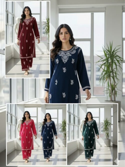 Velvet Chikankari Co-rd Sets (Hand Embroidered)