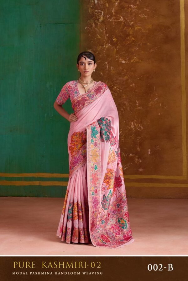 Pashmina Silk Sarees Maple Leaf Print (With Stiched Blouse)