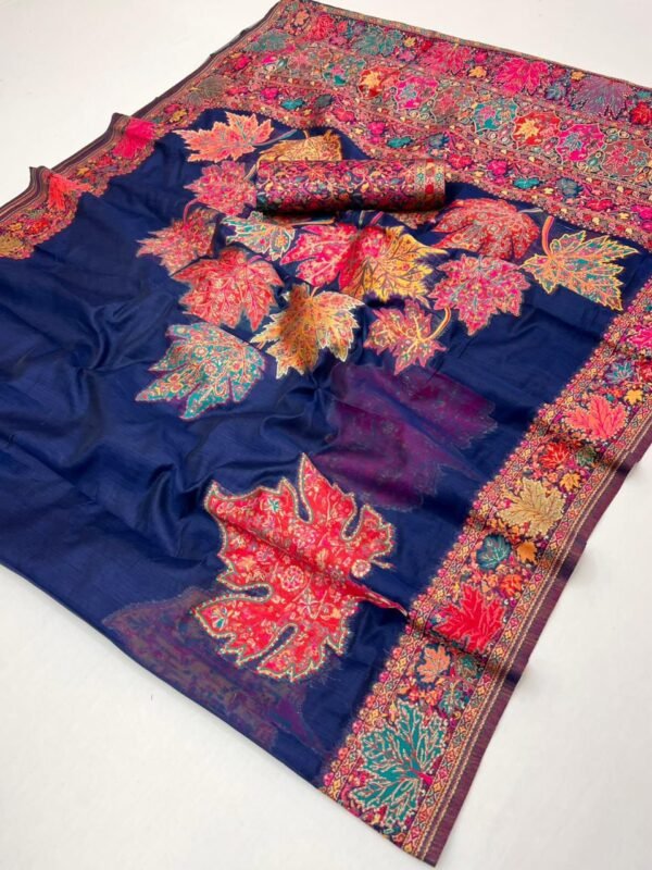 Pashmina Silk Sarees Maple Leaf Print (With Stiched Blouse)