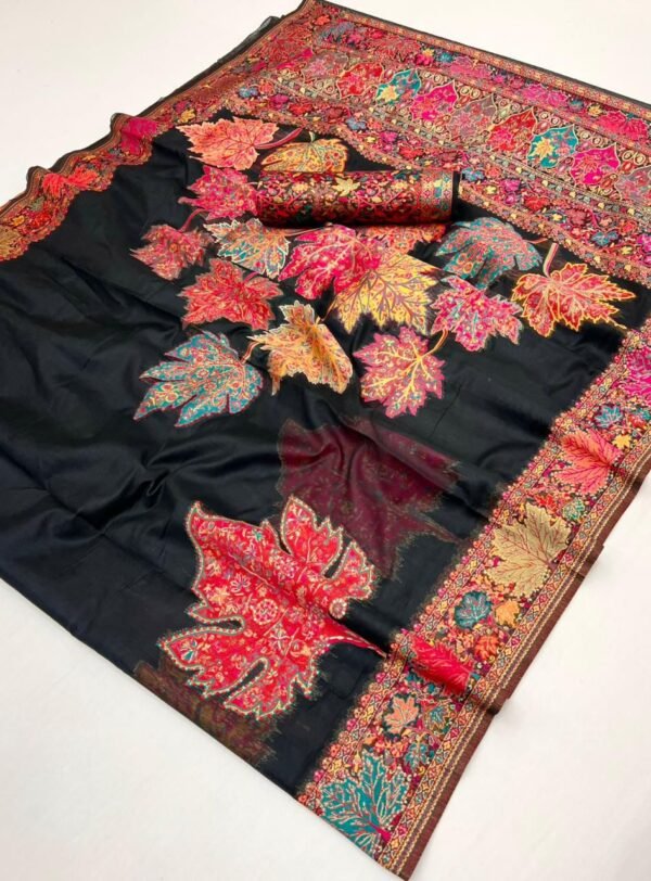 Pashmina Silk Sarees Maple Leaf Print (With Stiched Blouse)