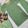 Pakistani Georgette Pearl Work Suit - 3Pc - Rust, Green, Blue