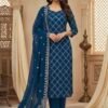 Pakistani Georgette Pearl Work Suit - 3Pc - Rust, Green, Blue