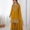 Chinnon - 3Pc Gharara Suit - Kurti, Gharara & Dupatta - Multiple Colors