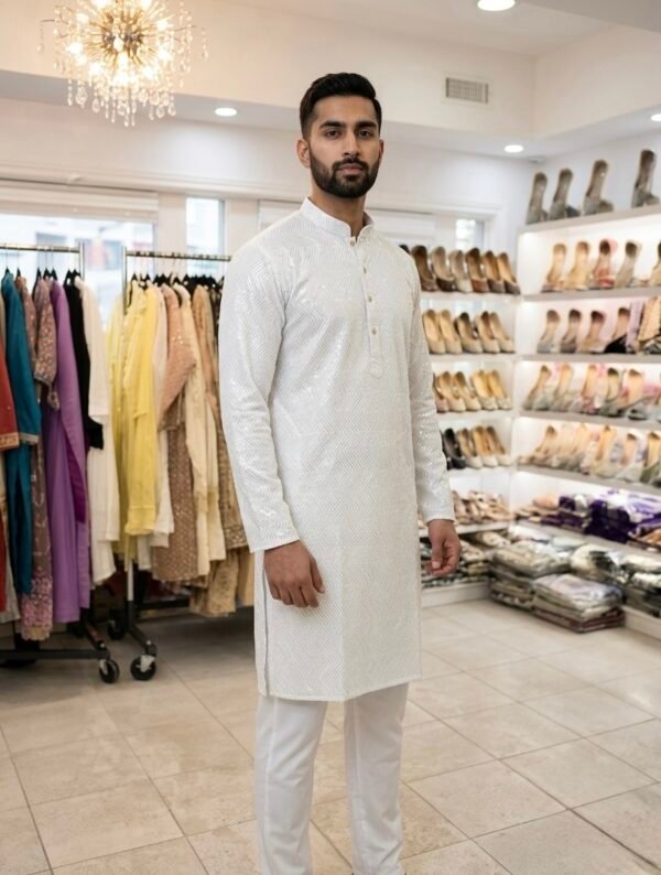 White Sequence Work Kurta Pajama