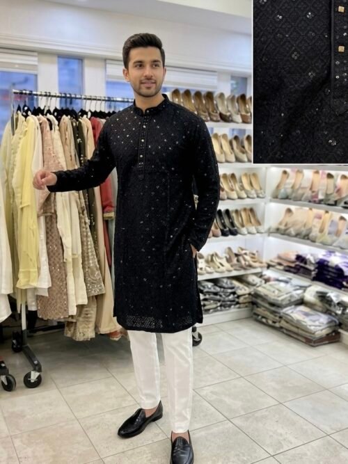 Black Sequence Work Kurta Pajama