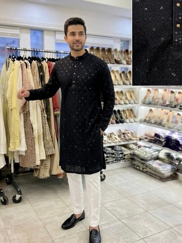 Black Sequence Work Kurta Pajama
