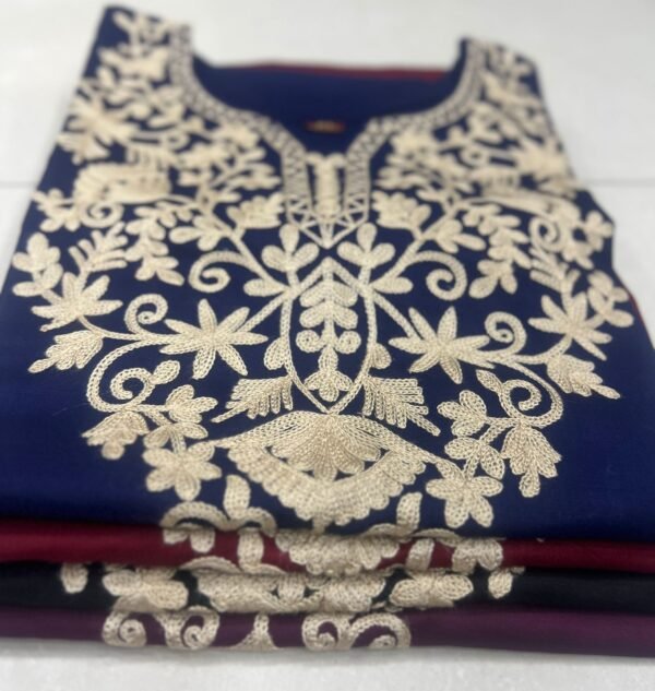 Malmal Short Lenght Kurti with Ariwork Kashmiri Embroidery - Multiple Colors