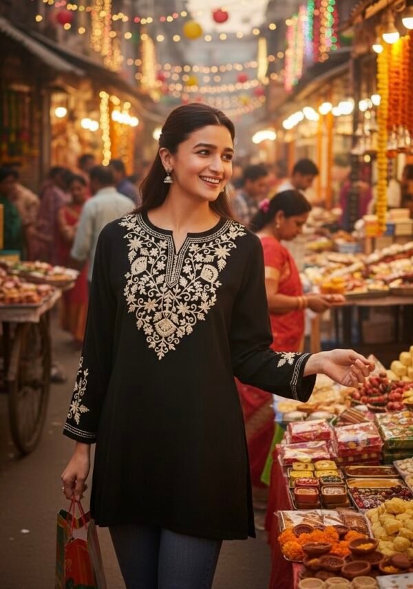 Malmal Short Lenght Kurti with Ariwork Kashmiri Embroidery - Multiple Colors