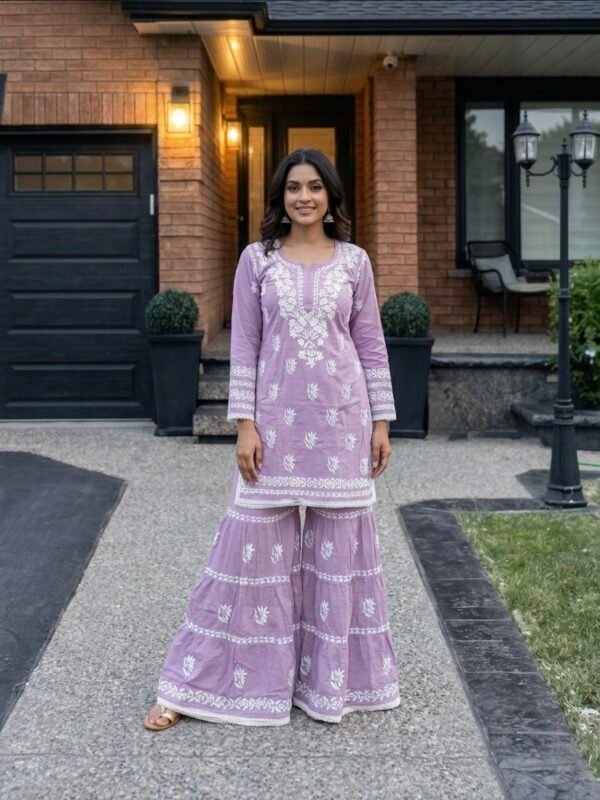 Malmal Lucknowi Chikankari Gharara Sets (Hand Embroidered) - Multiple Colors