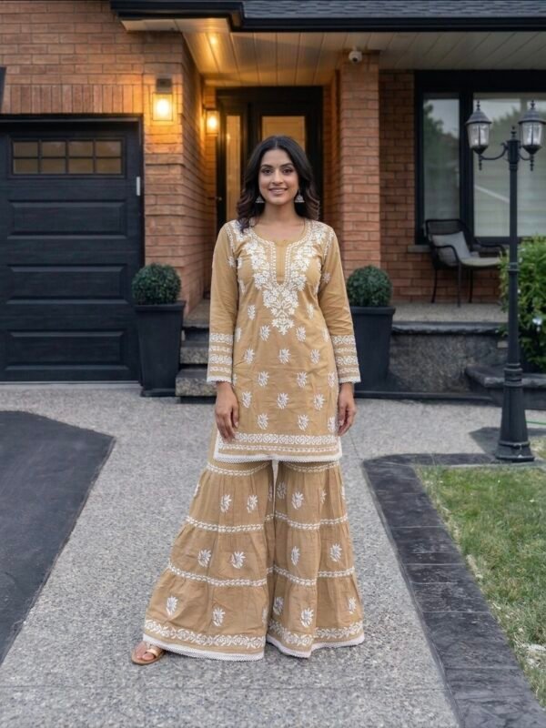 Malmal Lucknowi Chikankari Gharara Sets (Hand Embroidered) - Multiple Colors