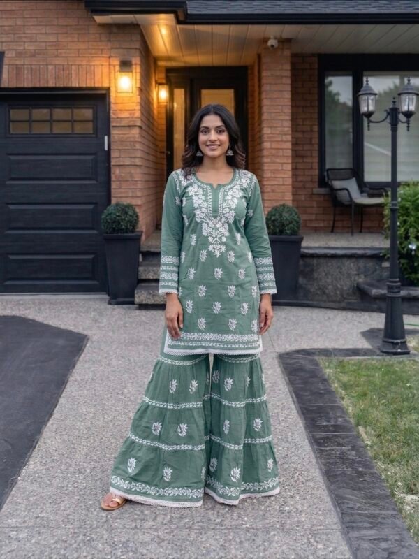 Malmal Lucknowi Chikankari Gharara Sets (Hand Embroidered) - Multiple Colors
