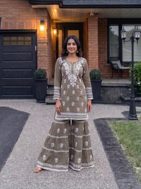 Malmal Lucknowi Chikankari Gharara Sets (Hand Embroidered) - Multiple Colors