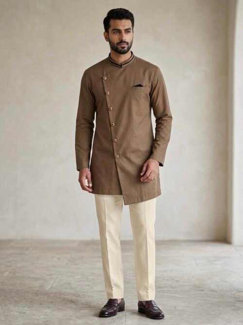 Chocolate Brown Mens Jacket with offwhite Pants