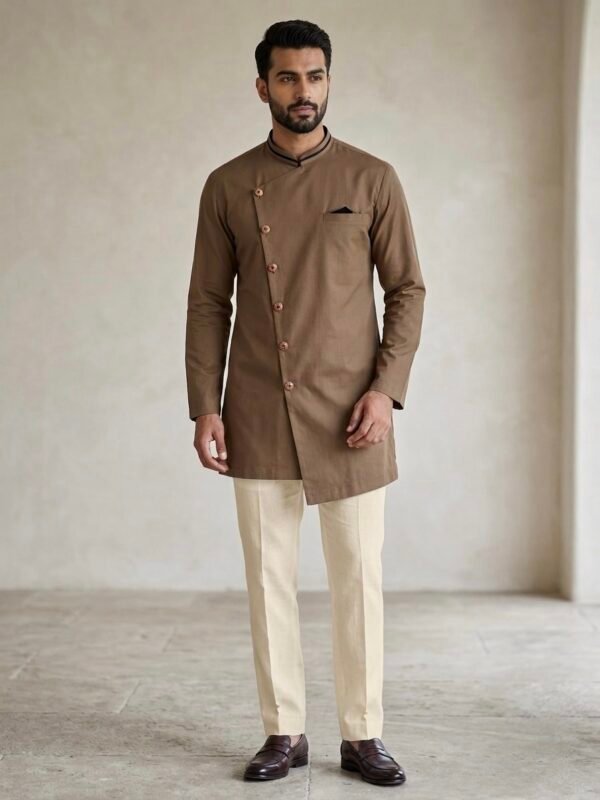 Chocolate Brown Mens Jacket with offwhite Pants