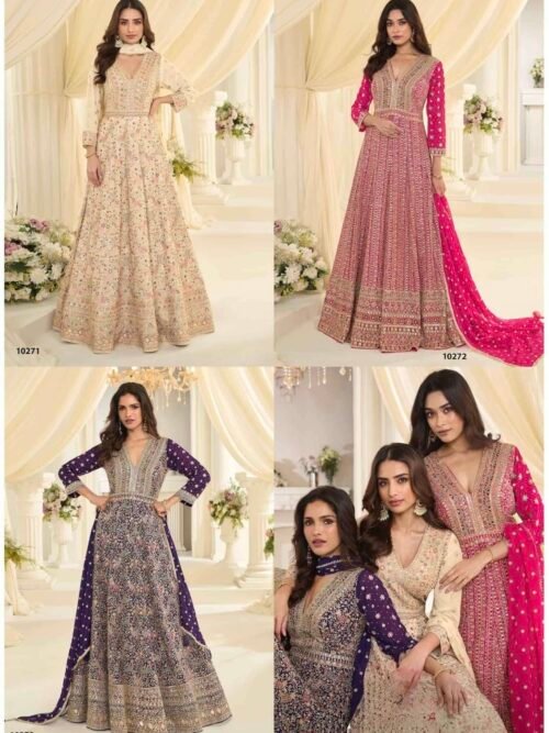 Women's Pure Georgette Embroidered Luxurious Designer Anarkali Suit - 2 Pc - Pink, White, Purple