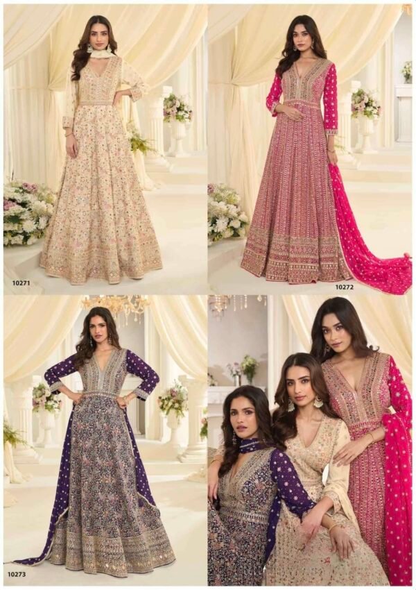 Women's Pure Georgette Embroidered Luxurious Designer Anarkali Suit - 2 Pc - Pink, White, Purple
