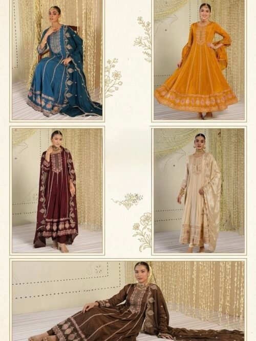 Chinnon Jaipuri Anarkali with Dupatta & Pant -  3Pc - 5 Colors
